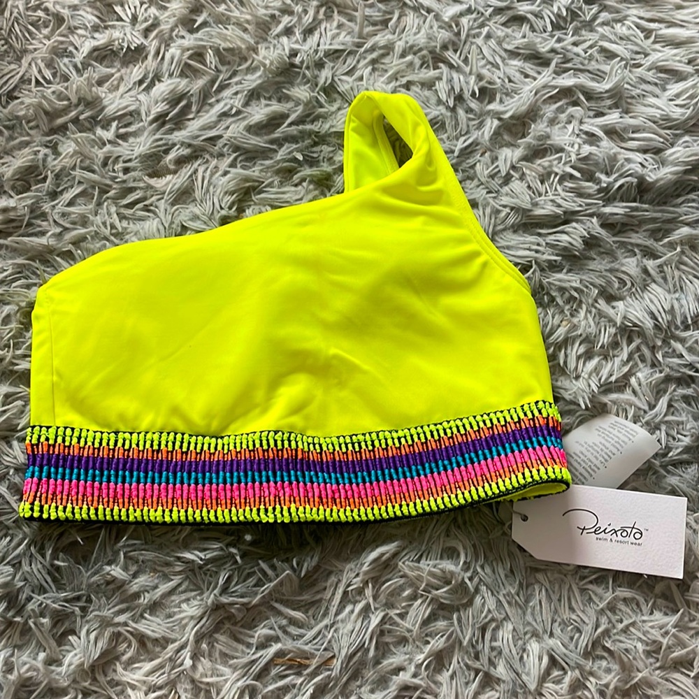 NWT One shoulder detail bikini top neon